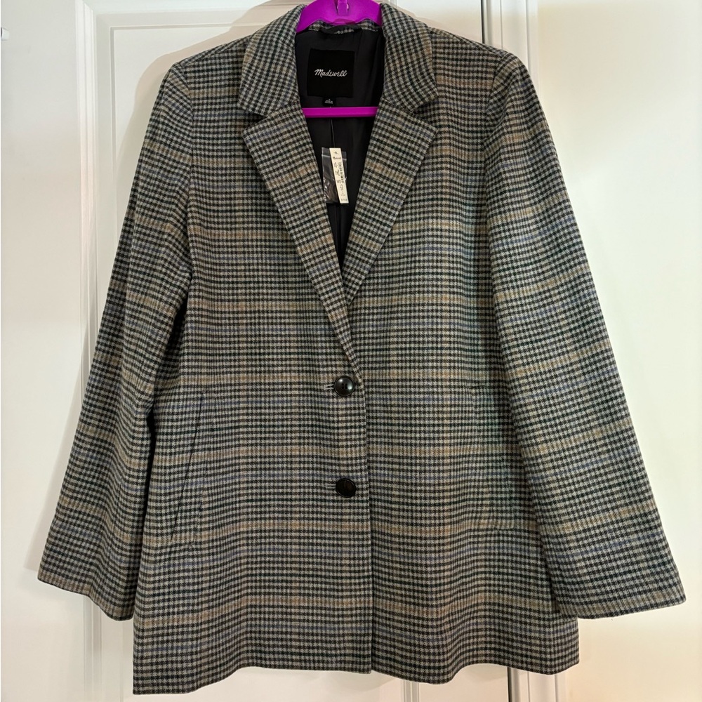 Madewell Dorset Blazer in Bowne Plaid Wool Blend Houndstooth Womens Large